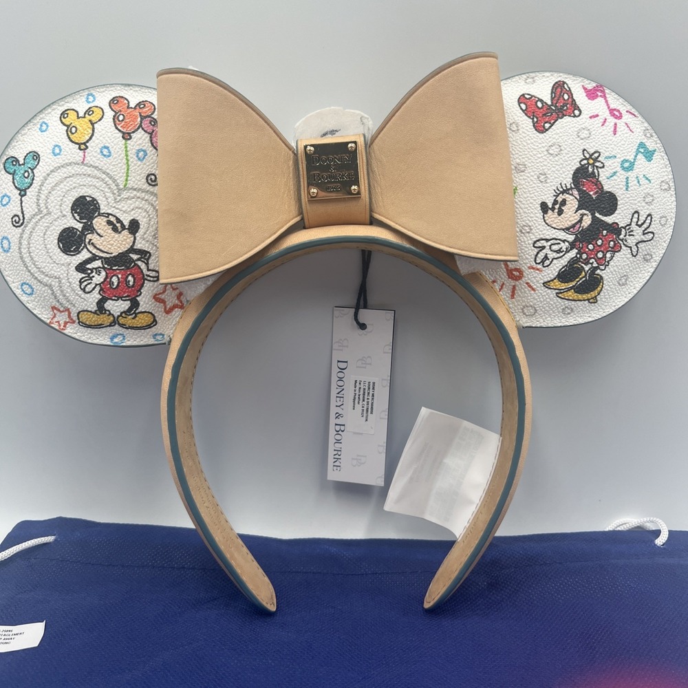 New Disney Parks Dooney & Bourke Sketch Print Leather Mickey Minnie Ears Dustbag